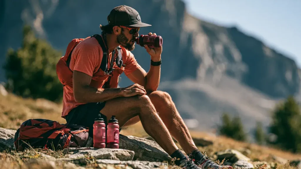 un homme se ravitaille après un long trail 